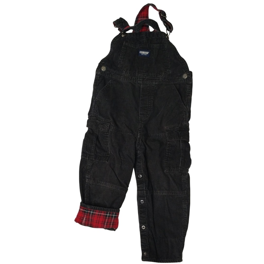 OshKosh Corduroy Overalls 36 Months Black Plaid Trim Toddler Kids‎ Fall